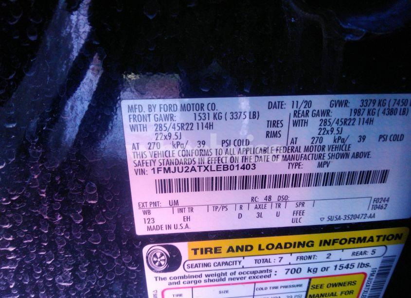 Photo 9 of 2020 Ford Expedition LIMITED (VIN 1FMJU2ATXLEB01403)