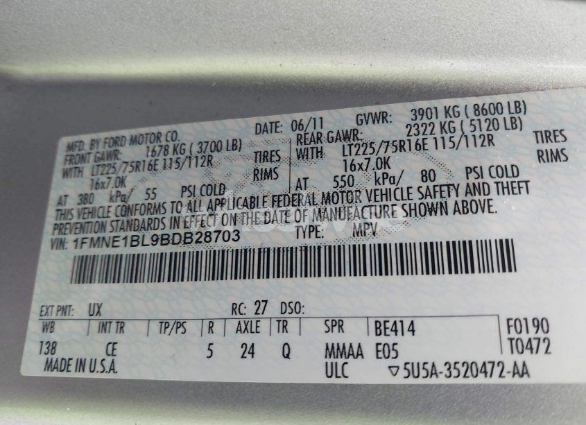 Photo 9 of 2011 Ford E-150 XL (VIN 1FMNE1BL9BDB28703)