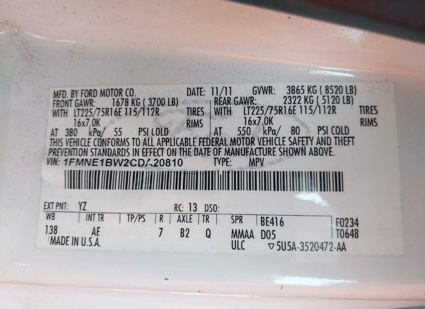 Photo 9 of 2012 Ford E-150 XL (VIN 1FMNE1BW2CDA20810)