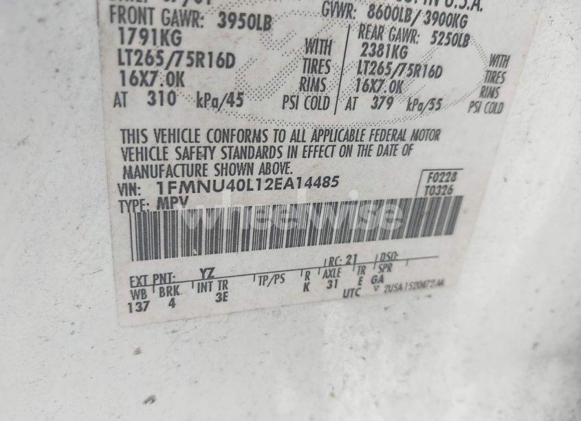 Photo 9 of 2002 Ford Excursion XLT (VIN 1FMNU40L12EA14485)