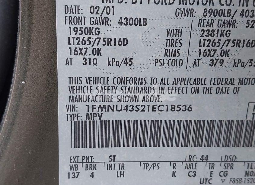 Photo 9 of 2001 Ford Excursion LIMITED (VIN 1FMNU43S21EC18536)