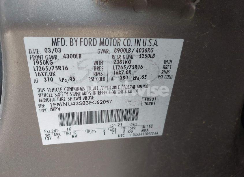 Photo 9 of 2003 Ford Excursion LIMITED (VIN 1FMNU43S83EC62057)