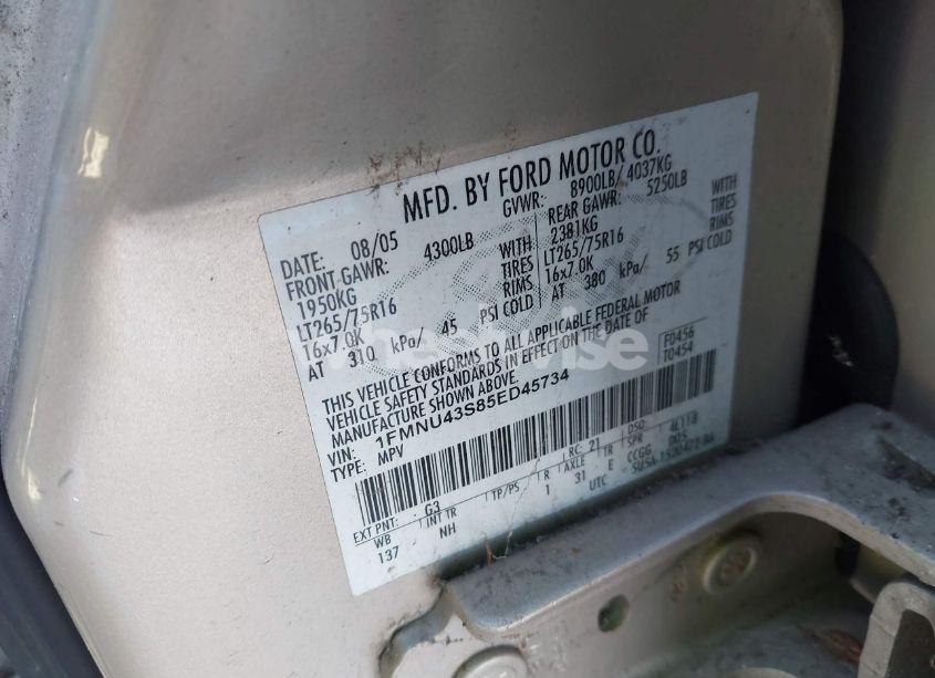 Photo 9 of 2005 Ford Excursion LIMITED (VIN 1FMNU43S85ED45734)