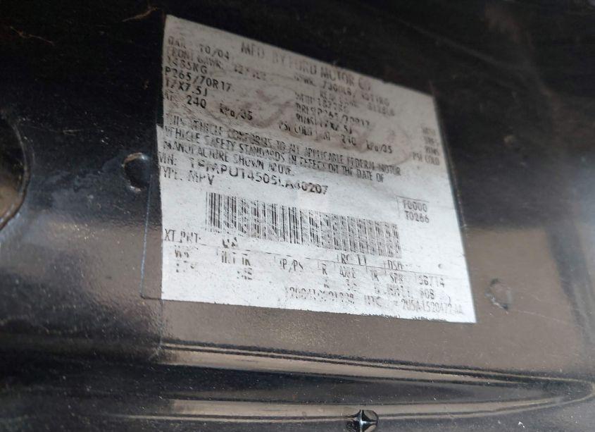 Photo 9 of 2005 Ford Expedition XLS (VIN 1FMPU14505LA40207)