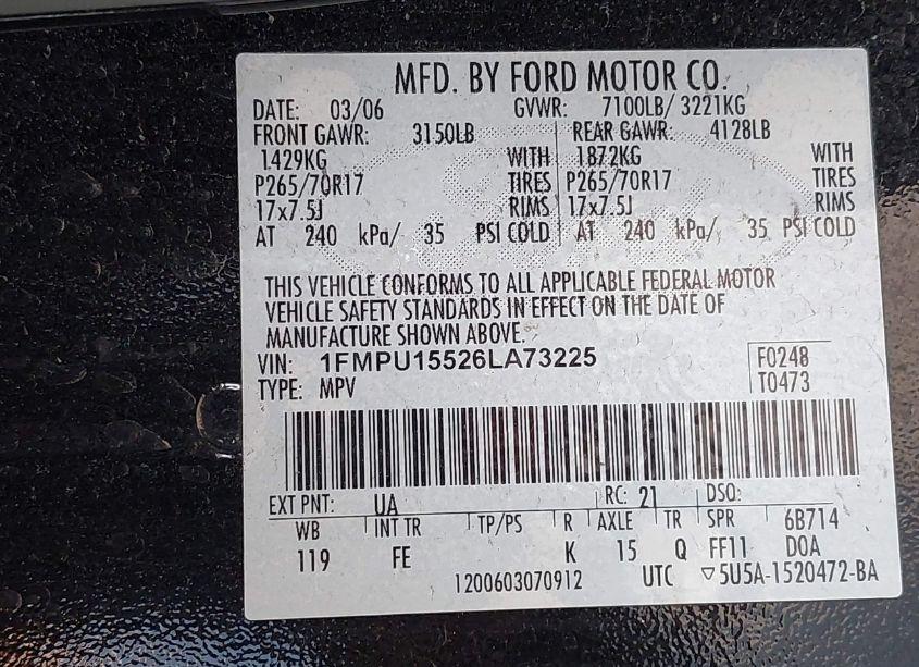 Photo 9 of 2006 Ford Expedition XLT/XLT SPORT (VIN 1FMPU15526LA73225)