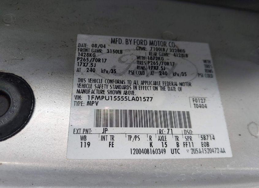 Photo 9 of 2005 Ford Expedition XLT (VIN 1FMPU15555LA01577)