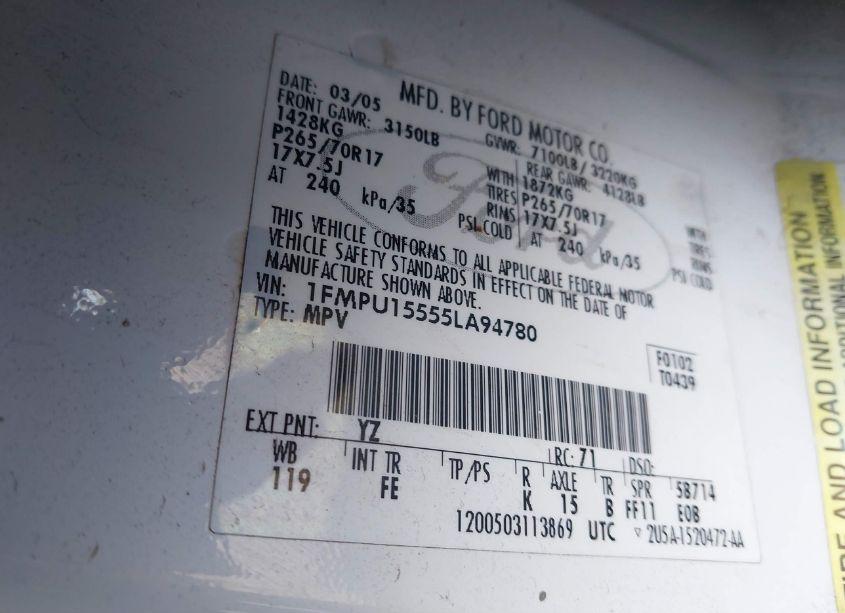 Photo 9 of 2005 Ford Expedition XLT (VIN 1FMPU15555LA94780)