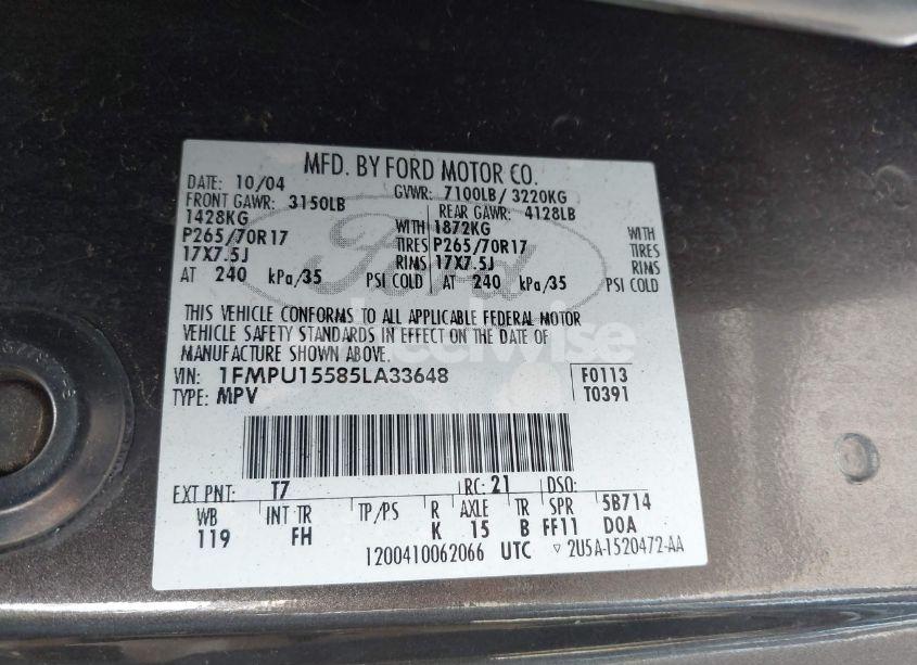 Photo 9 of 2005 Ford Expedition XLT (VIN 1FMPU15585LA33648)