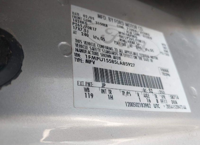 Photo 9 of 2005 Ford Expedition XLT (VIN 1FMPU15585LA85927)