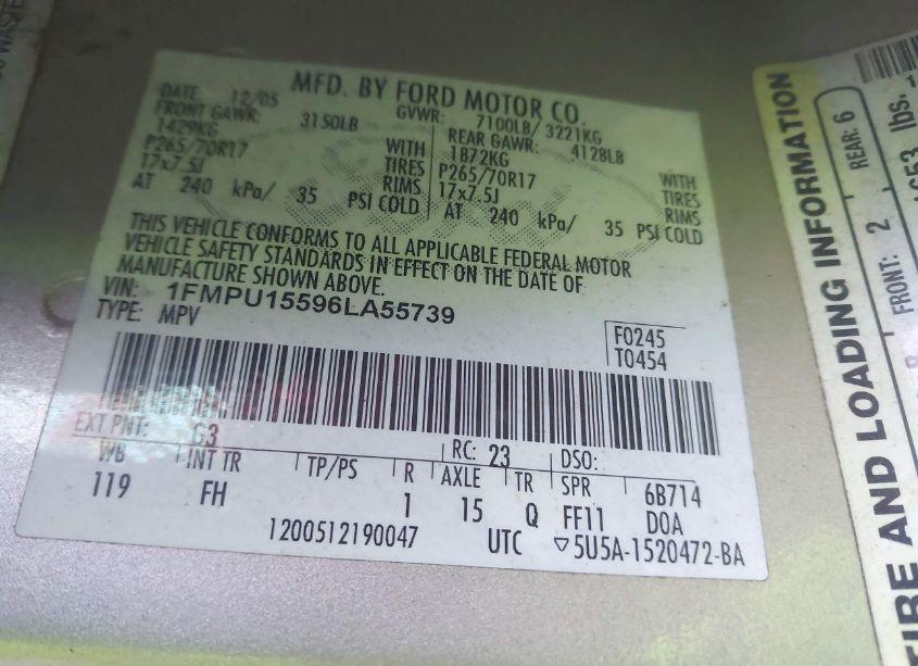 Photo 9 of 2006 Ford Expedition XLT/XLT SPORT (VIN 1FMPU15596LA55739)