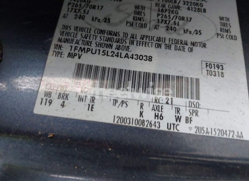 Photo 9 of 2004 Ford Expedition XLT (VIN 1FMPU15L24LA43038)