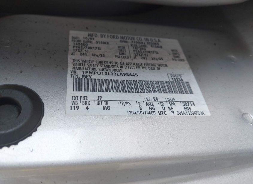 Photo 9 of 2003 Ford Expedition XLT (VIN 1FMPU15L33LA98645)