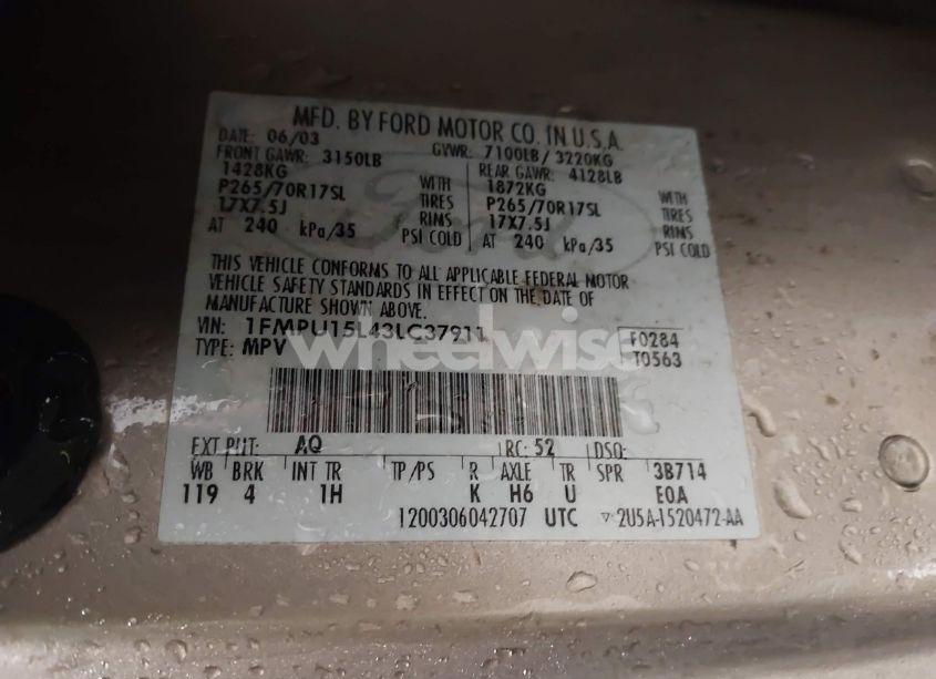 Photo 9 of 2003 Ford Expedition XLT (VIN 1FMPU15L43LC37911)