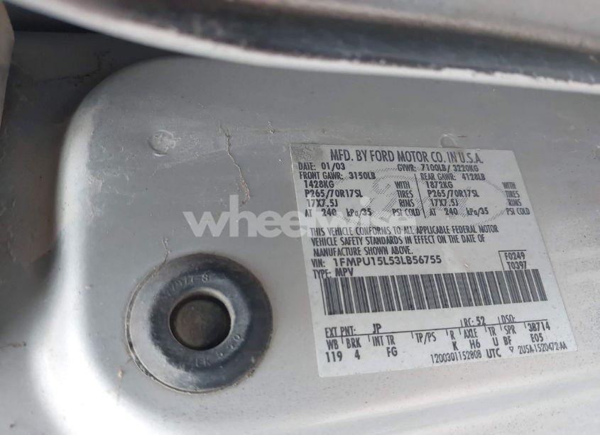 Photo 9 of 2003 Ford Expedition XLT (VIN 1FMPU15L53LB56755)