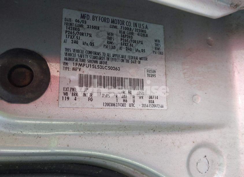 Photo 9 of 2003 Ford Expedition XLT (VIN 1FMPU15L53LC50263)