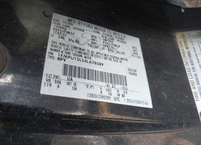 Photo 9 of 2004 Ford Expedition XLT (VIN 1FMPU15L54LA78589)