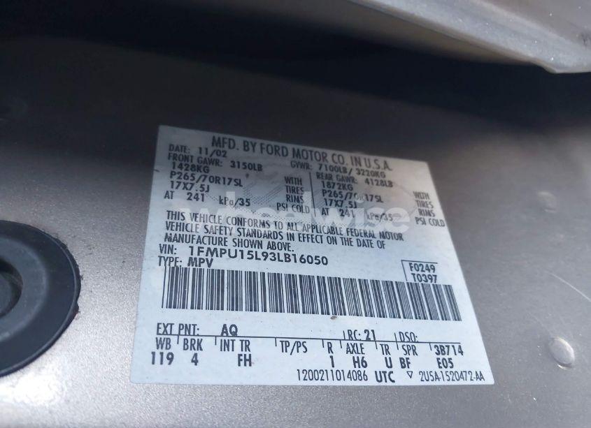 Photo 9 of 2003 Ford Expedition XLT (VIN 1FMPU15L93LB16050)