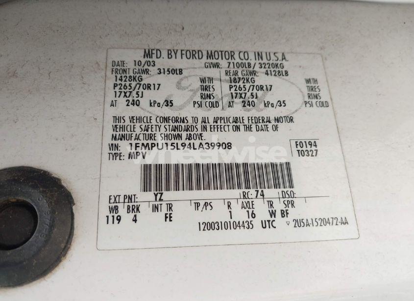 Photo 9 of 2004 Ford Expedition XLT (VIN 1FMPU15L94LA39908)