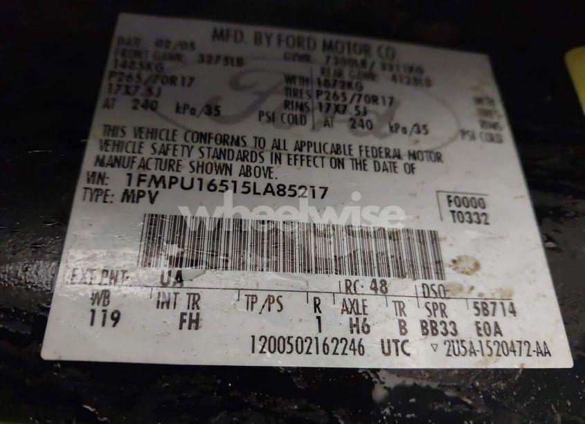 Photo 9 of 2005 Ford Expedition NBX/XLT (VIN 1FMPU16515LA85217)