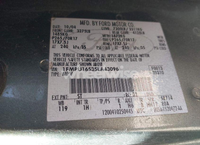 Photo 9 of 2005 Ford Expedition NBX/XLT (VIN 1FMPU16535LA43096)