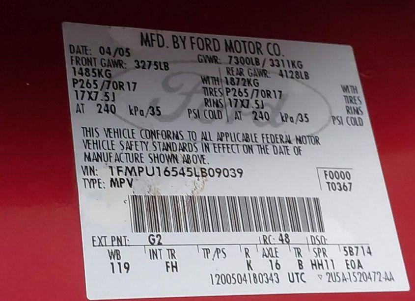 Photo 9 of 2005 Ford Expedition (VIN 1FMPU16545LB09039)