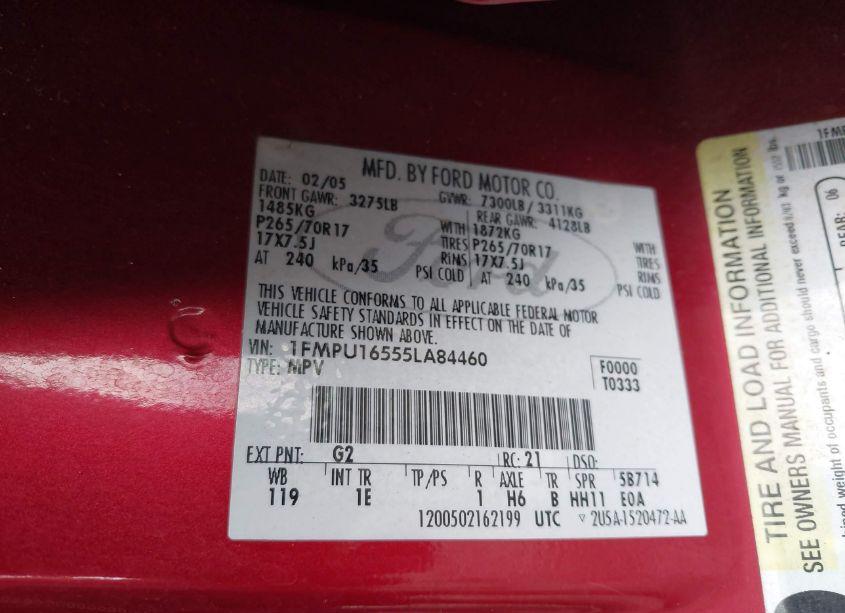 Photo 9 of 2005 Ford Expedition NBX/XLT (VIN 1FMPU16555LA84460)