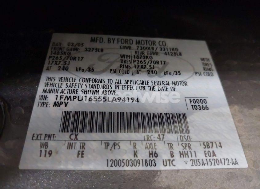 Photo 9 of 2005 Ford Expedition NBX/XLT (VIN 1FMPU16555LA94194)