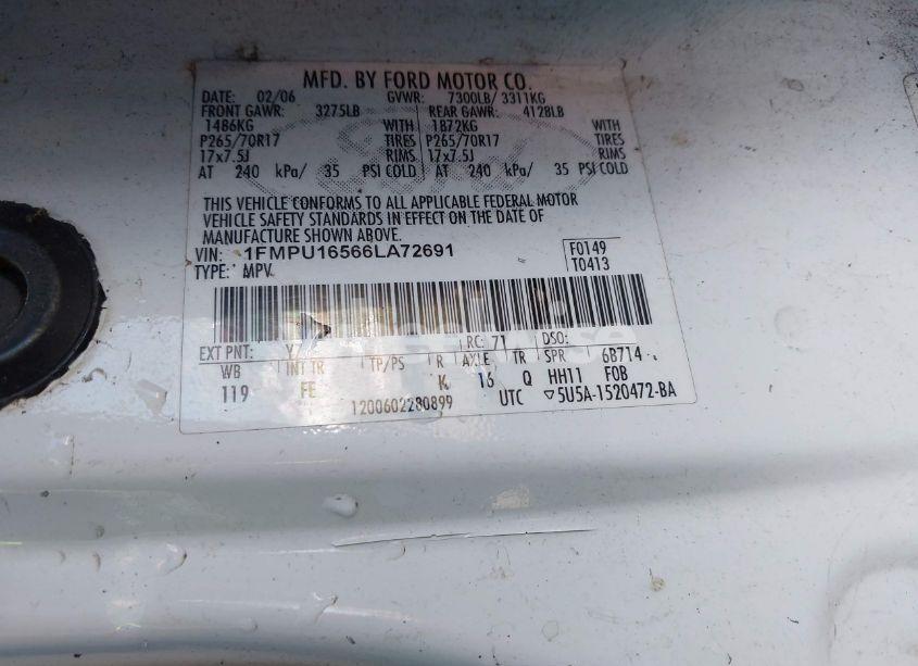 Photo 9 of 2006 Ford Expedition XLT/XLT SPORT (VIN 1FMPU16566LA72691)