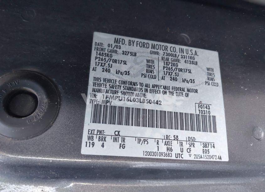 Photo 9 of 2003 Ford Expedition XLT (VIN 1FMPU16L03LB50442)