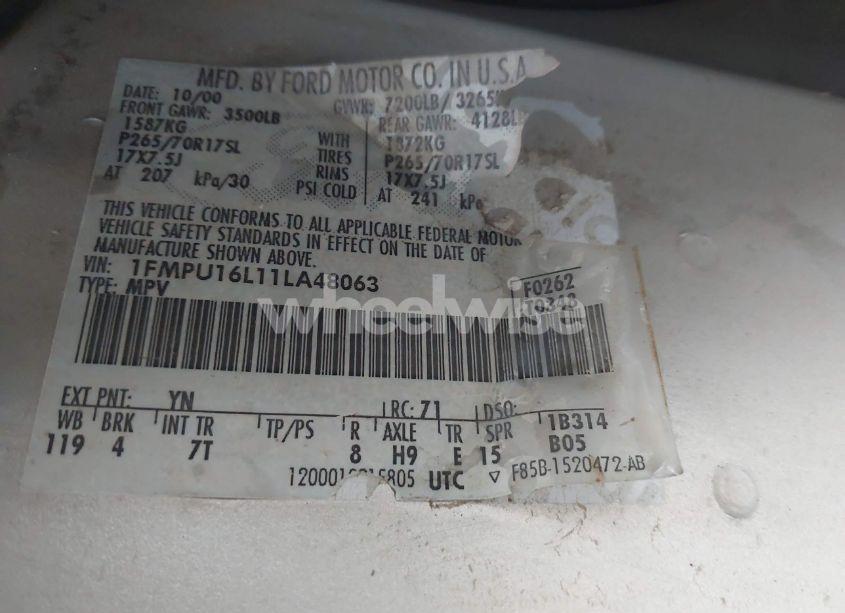 Photo 9 of 2001 Ford Expedition XLT (VIN 1FMPU16L11LA48063)