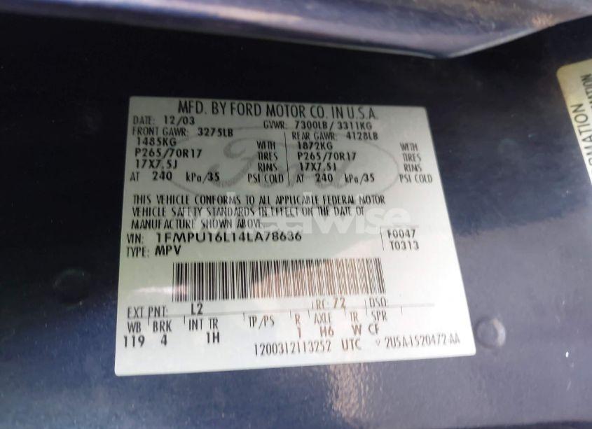 Photo 9 of 2004 Ford Expedition NBX/XLT (VIN 1FMPU16L14LA78636)