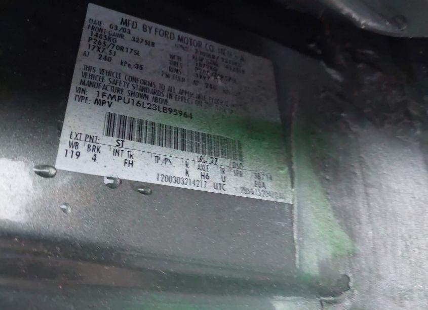 Photo 9 of 2003 Ford Expedition XLT (VIN 1FMPU16L23LB95964)