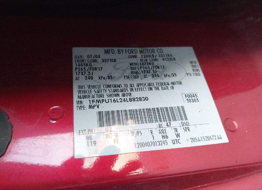 Photo 9 of 2004 Ford Expedition NBX/XLT (VIN 1FMPU16L24LB82830)