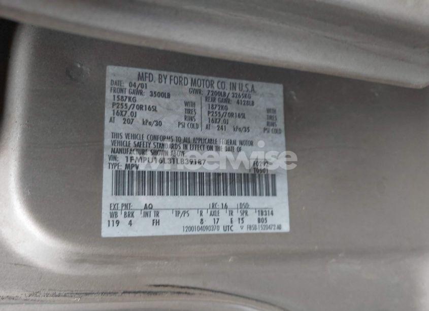 Photo 9 of 2001 Ford Expedition XLT (VIN 1FMPU16L31LB39187)