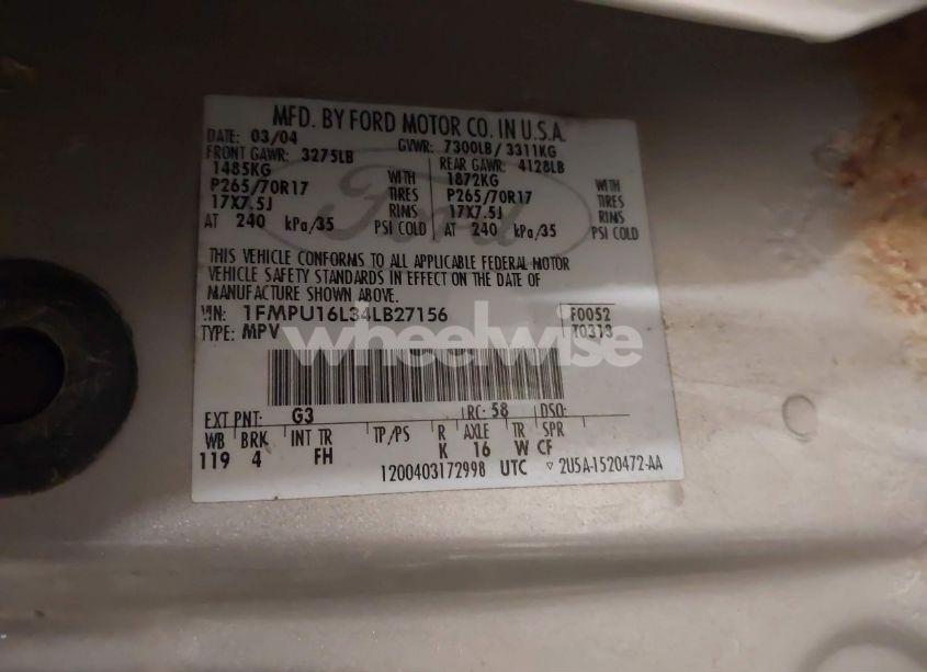 Photo 9 of 2004 Ford Expedition NBX/XLT (VIN 1FMPU16L34LB27156)