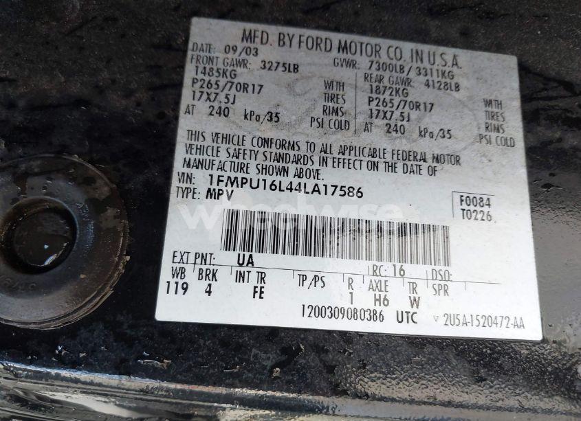 Photo 9 of 2004 Ford Expedition NBX/XLT (VIN 1FMPU16L44LA17586)