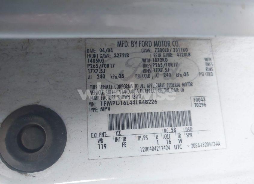 Photo 9 of 2004 Ford Expedition NBX/XLT (VIN 1FMPU16L44LB48226)