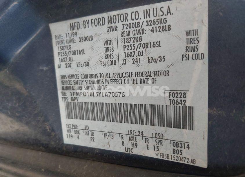 Photo 9 of 2000 Ford Expedition XLT (VIN 1FMPU16L5YLA70576)