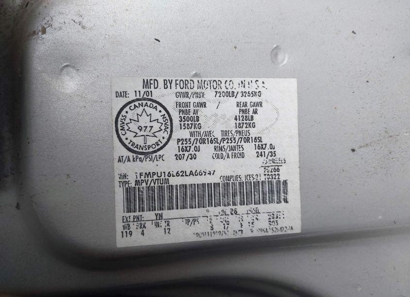 Photo 9 of 2002 Ford Expedition XLT (VIN 1FMPU16L62LA66947)