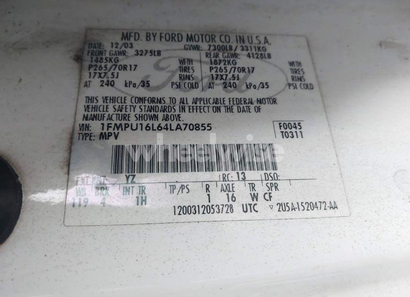 Photo 9 of 2004 Ford Expedition NBX/XLT (VIN 1FMPU16L64LA70855)