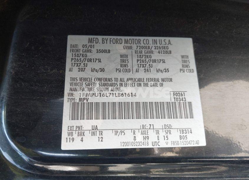 Photo 9 of 2001 Ford Expedition XLT (VIN 1FMPU16L71LB61614)