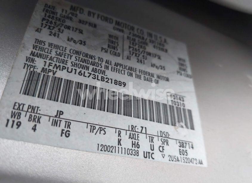 Photo 9 of 2003 Ford Expedition XLT (VIN 1FMPU16L73LB21889)