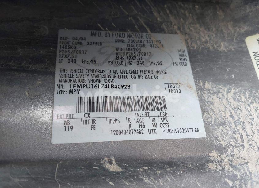 Photo 9 of 2004 Ford Expedition NBX/XLT (VIN 1FMPU16L74LB40928)