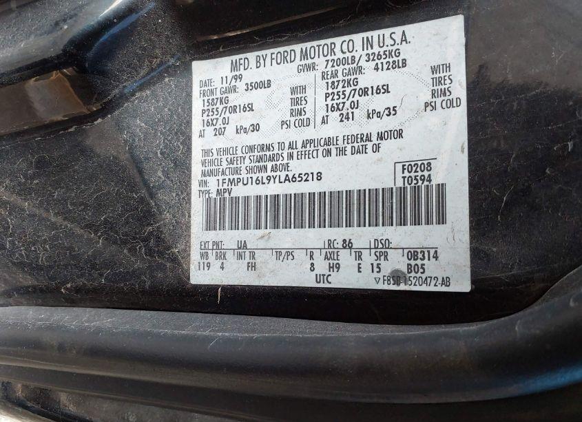 Photo 9 of 2000 Ford Expedition XLT (VIN 1FMPU16L9YLA65218)