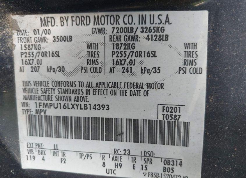 Photo 9 of 2000 Ford Expedition XLT (VIN 1FMPU16LXYLB14393)