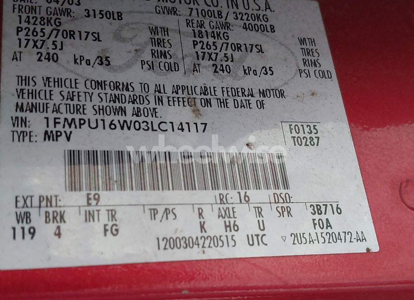 Photo 9 of 2003 Ford Expedition XLT (VIN 1FMPU16W03LC14117)