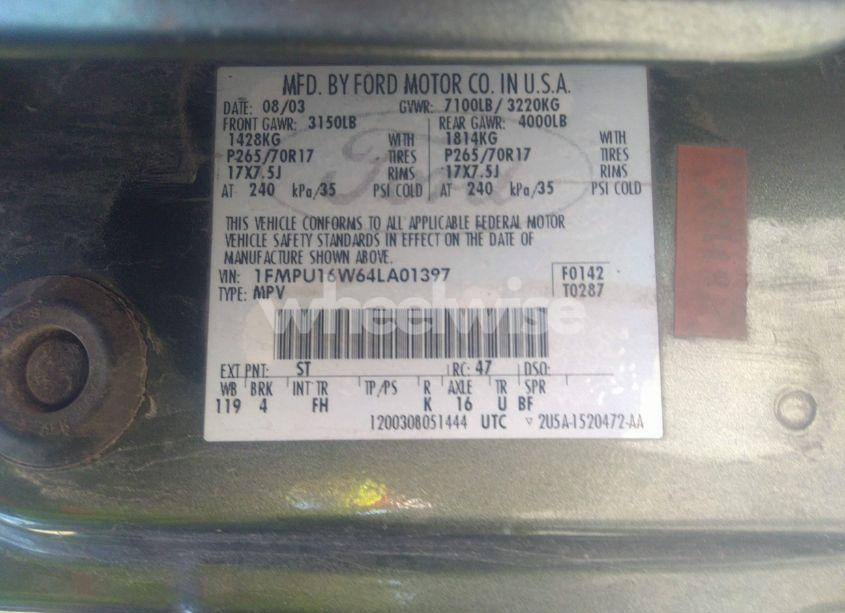 Photo 9 of 2004 Ford Expedition XLT (VIN 1FMPU16W64LA01397)