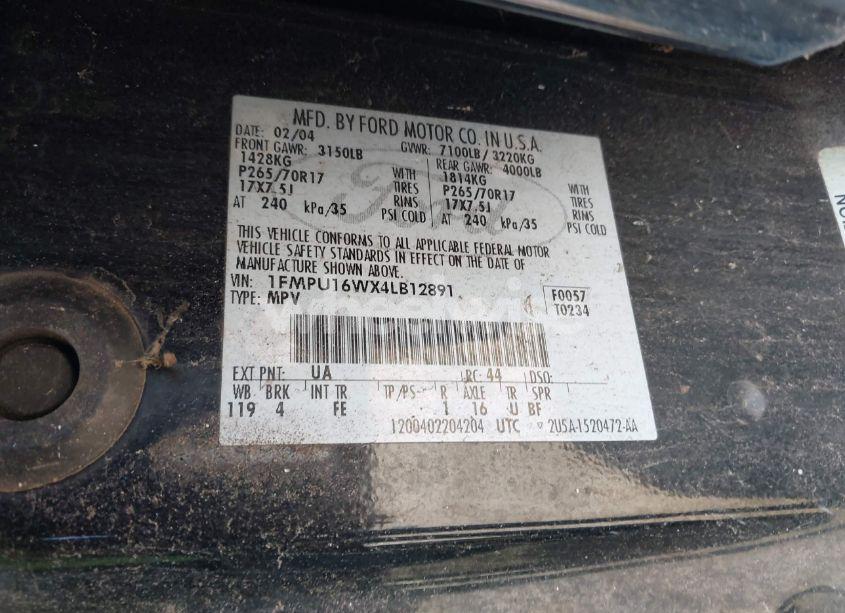 Photo 9 of 2004 Ford Expedition XLT (VIN 1FMPU16WX4LB12891)