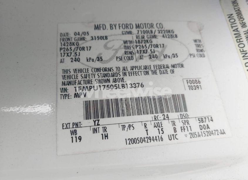 Photo 9 of 2005 Ford Expedition EDDIE BAUER/KING RANCH (VIN 1FMPU17505LB13376)