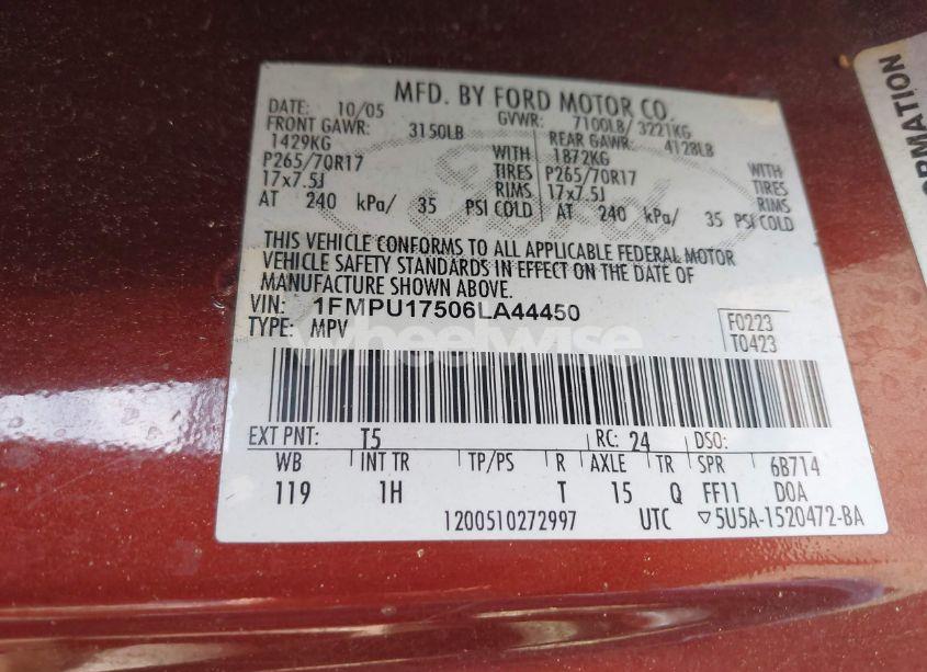 Photo 9 of 2006 Ford Expedition EDDIE BAUER (VIN 1FMPU17506LA44450)